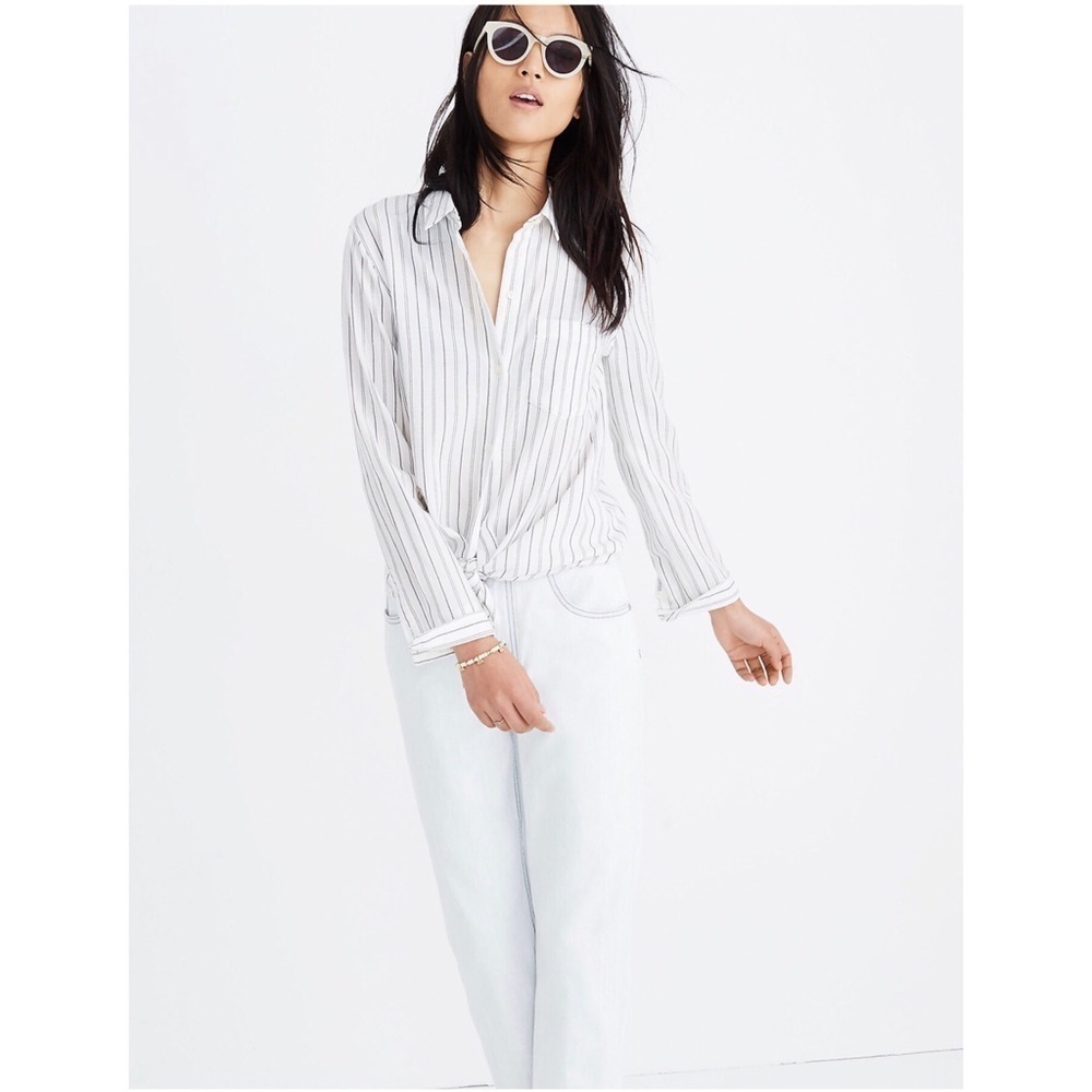 MADEWELL Tie Front Shirt in Darcy Stripe Size XS